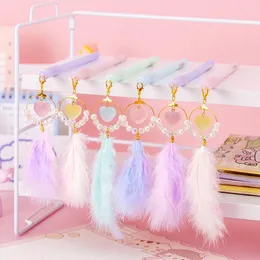 3st Kawaii Feather Candy Pendant Gel Pen 0,5 mm svart bläck Neutrala pennor för skolflickor presentskrivningskontor Stationer Stationer.