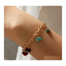 Charm Bracelets Colorf Natural Stone Pendant Women Bracelet Gold Metal Chain Fashion Jewelry Pierre Naturelle Psera Mujer Drop Delive Dhl0F