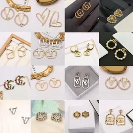 Viele zufällig gesendete Luxus-Marken-Designer-Buchstaben-Ohrstecker für Damen, Kristall-Strass-Perle, 18 Karat vergoldet, 925-Silber-Ohrring, Hochzeits-Party-Schmuck