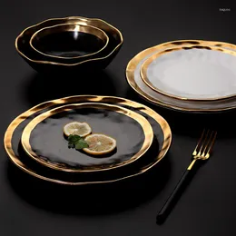 Dinnerware Sets Nordic Dessert White Black Gold Ceramic Western Plate Matte Lined Phnom Penh Steak Creative Retro Salad Dish