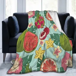 Blankets Flannel Blanket Tropical Fruits Pattern Light Thin Mechanical Wash Warm Soft Throw On Sofa Bed Travel Patchwork