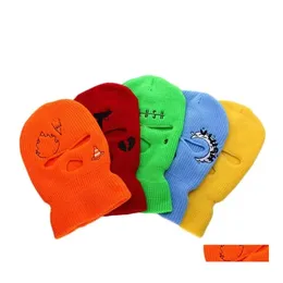 Party Masks Custom Design Embroidery Clava Motorcycle 3 Hole Fl Face Knit Ski Mask Beanie Hatbeanie Drop Delivery Home Garden Festiv Dhpqk