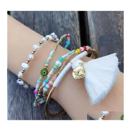 Urok Bracelets 2022 Spring Ręcznie robione zestawy bransoletki białe Symised Pearl Beaded Colorf For Women Ocean Go to Beach Fashion Summer Dhug4