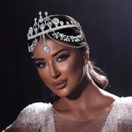 Pageant Düğün Gelin Kristal Rhinestone Kafa Bandı Alın Saç Bandı Prenses Taç Tiara Bling Başlık Saç Aksesuarları Takı