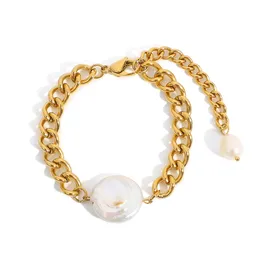 2023 Designer Natural Pearls Tennis Armband Ny stil Kvinnor lyxiga smycken 18K Guldpläterad rostfritt stål bröllopälskare presentarmband