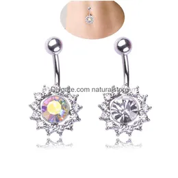 Navel Bell Button Rings Sexy Wasit Belly Dance Crystal Body Jewelry Stainless Steel Rhinestone Piercing Dangle For Women Star Sun Dhkbx