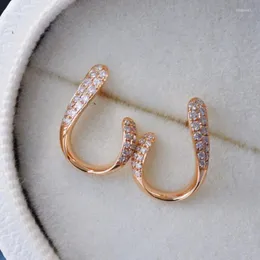 Stud Küpe Cxsjeremy Fine Jewelry 18K Gül Altın U Tip Gerçek Elmas Au750 Kadın Düğün Hediyesi