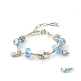 Charm Bracelets 10Pcs Fashion European Style Snake Chain Bracelet Light Blue Glass Rondelle Beaded For Women Diy Jewelry Gift Making Dhcef