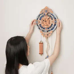 ساعات الحائط الإبداعية رومانسية ملاحظة على مدار الساعة ROKR 3D خشبي اللغز وقت الفنون نموذج التصميم الميكانيكي مجموعة لبنة مجموعة للأطفال البالغين