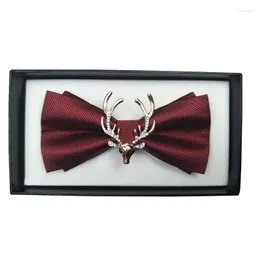Bow Ties Men's Tie High Quality Metal Golden Antlers Two Layer Bowtie Groom Dress Shirt Wedding Party Futterfly Present Box 2022