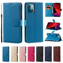 Plain Pu Leather Wallet Falls för iPhone 14 Plus 13 12 Mini Pro 11 XR XS Max X 8 7 6 Samsung Galaxy Note20 Ultra Flip Cover Fashion Card ID Magnetic Holer Pouch Strap