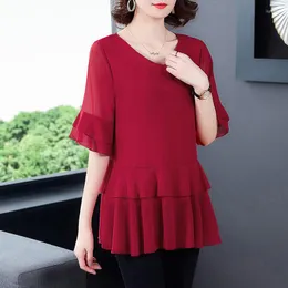 Women's Blouses Mid-length Chiffon Casual Shirt Women's Short-sleeved Summer Fashion Brand Loose Small Top Blusa