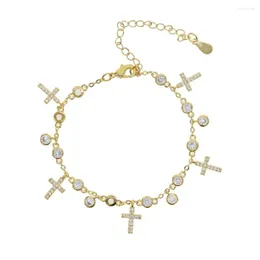 Armreif 2022 Gold Farbe Anpassen Charm Kette Armband Für Frauen Mädchen Geschenk Tropfen Kreuz Runde Cz Gepflastert Zarte Mode schmuck