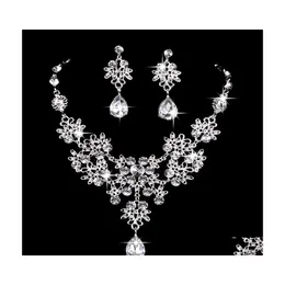 Bröllop smycken set 6 färger kvinnor bling crystal brud set sier diamant uttalande halsband dingle örhängen för brud brudtärnor d dhldw