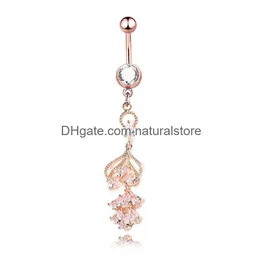 Navelklockknapp ringer Sexig Wasit Belly Dance Crystal Body Jewelry Rostfritt stål Rhinestone Piercing Long Drop Dangle For Women Dh1lw