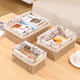 Desktop Rattan Basket Storage Box Snacks Fruits Sundries Cosmetic Office Stationery Home Organization e