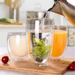 Şarap bardakları 3pcs/6pcs Isıya dayanıklı s cam çift duvar bardağı set süt kahve çayı kupa el yapımı bardaklar bira viski içecek eşyaları