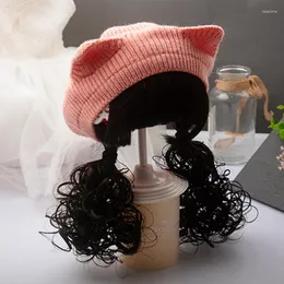 Hats crianças garotas tricô chapéu de chapéu de cabelo comprido Cap de peruca outono Inverno de moda quente de moda ao ar livre bebê e bonés