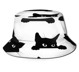 Basker cinessd svarta katter som tittar ut ur h￶rn hink hatt sommarhattar fiskare f￤llbara kvinnor m￤n solskyddsmedel caps8434930