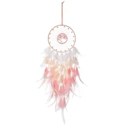 Pink Dream Catcher الأشياء الزخرفية للرياح الهدية المنسوجة معلقة حزمة حزمة ريشة قلادة غرفة نوم الديكور 1222630