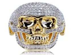 Men039S Hip Hop Gold Biżuteria Punk Skull Pierścień Naturalny biały szafir Diamond CZ Ring Chrild Dift Rozmiar 7134760054