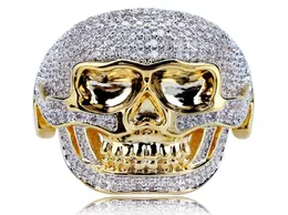 Men039S Hip Hop Gold Sieraden Punk Skull Ring Natural White Sapphire Diamond CZ Ring vriendje Geschenkmaat 7135398615