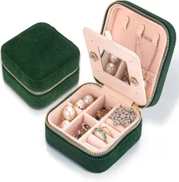 Travel Velvet Jewelry Box with Mirror Gifts Case for Women Girls Small Portable Organizer Boxes for Rings Earrings Necklaces Brace8826628