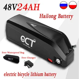Hailong 48V 24AH Electric Bike Battery 36V Samsung Cells 16850 Cykelbatteri för 350W-1500W gratis laddare och batterispåse