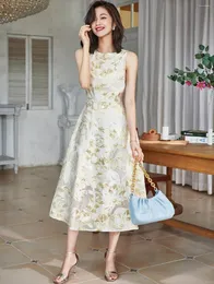 Casual Kleider Original Design Floral Jacquard DRSS Frauen Ärmellose Reißverschluss Luxus Abendkleid Vintage Jahr Schlanke Taille Q471