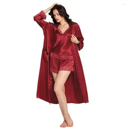 Kvinnors s￶mnkl￤der 22 mm Mulberry Silk Camisole Robe 3 Piece Set Women Real Sexig Lady Solid Luxury Spets Bekv￤m underkl￤der