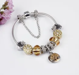 Wholleglass Charm Bracelets Bead Christmas Yellow Flower Cz Crystal Charms Dangle For Women Oryginalny styl biżuterii DIY FIT PAN3579215