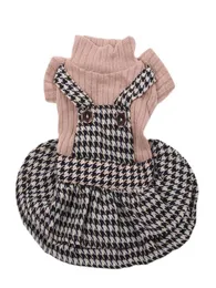 Boygirl Dog Cat Dress Seater Stap Houndstooth Design Pet Phoodie Autumnwinter Clothing Apparel for DogsCats9971492
