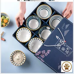 Cuencos, cuenco de porcelana, vajilla, juego de cena japonesa, plato de cerámica para el desayuno, caja de regalo combinada para el hogar