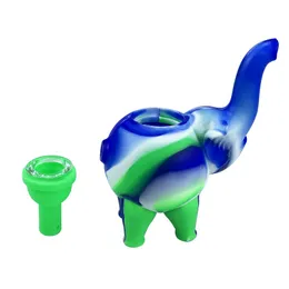 Hookah Colorful Silicone Elephant Shape Pipes Portable Waterpipe Herb Tobacco Oil Rigs Glass Porous Hole Filter Bowl Handpipes Smoking Cigarette Holder Bong Tube
