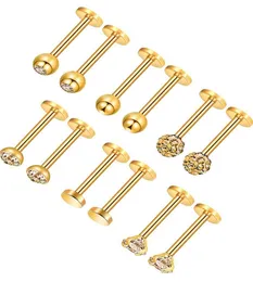 316L Crystal Rhinestone Nose Ring Ear Studs Tongue nail labret Stainless Steel Body Piercing Jewelry Gifts 12pcslot7196659