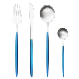 Dinnerware Sets Kitchen Silverware Tableware Set 4Pcs Matte Cutlery Knife Fork Tea Spoon Stainless Steel Dinner Flatware