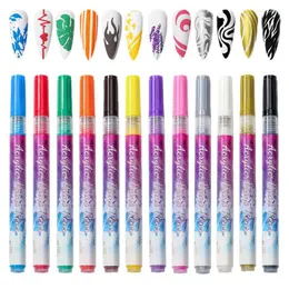 مجموعة أقلام الأظافر ثلاثية الأبعاد 0.7 مللي متر تلميح 12 لونًا مجموعة أقلام مستحضرات تجميل خربش لنمط طلاء الزهور