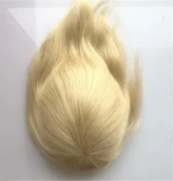 ブロンドの男性Toupee Full Skin Pu Toupee for Women Brazilian Human Hair Toupee 613ストレートメンヘアピース交換システム11297204