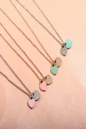 Chains Fashion PinkBlue Enamel Double Heart Pendant Necklace For Women Girls Luxury Stainless Steel Chain Friendship Fine Jewelry7363008