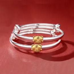 Lovely Baby Bangles Bracelets Adjustable Open Size S999 Silver Tiger Baby Bangles Nice Birthday Gift