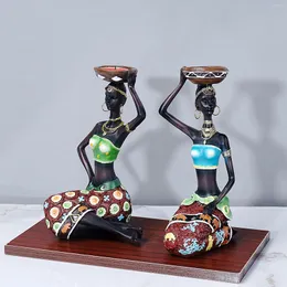 Titulares de vela 2 peças Escultura de estátua Candelas Africano Figurinas Titular para Decoração Decoração da Decoração Decoração Acessórios