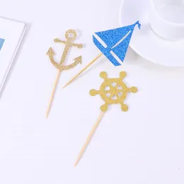 Forniture festive Picks Stick Insert Cupcake Nautical Boat Sailingshipbaby Sailing Ocean Dessert Muffin Cartoon Decoration Toppers Ornament