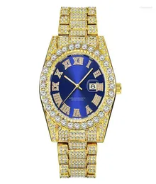 Orologi da polso oro di lusso hip hop romano hip hop pieno orologio da orologio blu quarzo orologio da uomo argento diomand re reloj de diamans7484080