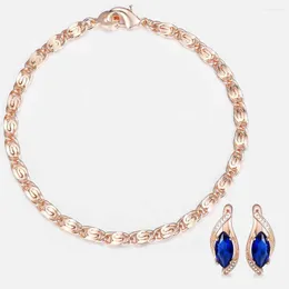 Kolczyki naszyjne Zestaw Davieslee 585 Rose Gold Women Bracelets Blue Crystal Fashion Biżuter