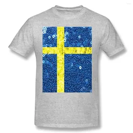Herren T-Shirts Schwedische Flagge Blau und gelbes Pailletten Glitter Look y grundlegend Kurzarm T-Shirt Lustige grafische T-Shirts USA Gr￶￟e