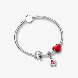 925 silver Money rabbit Charms Bracelets Set bangle DIY fit pandora style Pendant red Love beads women designer jewelry gift