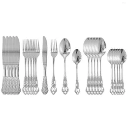 Dinnerware Sets 24pcs Set Silver Cutlery Stainless Steel Royal Silverware Spoon Fork Knife Glossy Tableware Wedding Home