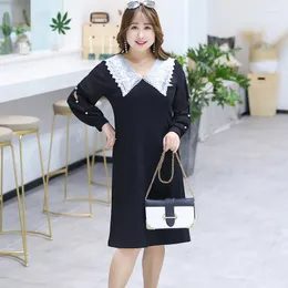 Casual Dresses Black Dress With White Collar Business Office Female Ladise Shool Social TA1105