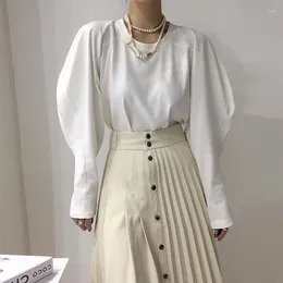 Kvinnors hoodies korea chic vintage kvinnor tr￶ja 2022 Autumn streetwear enkel rund nacke retro lykta ￤rm avslappnade toppar s￶tskjortor