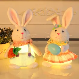 Osterparty Kaninchenspielzeug süße leuchtende Stand Bunny Puppe mit Eier/Karotte in der Hand Home Office Tischdekoration Kinder Frühlingsgeschenke